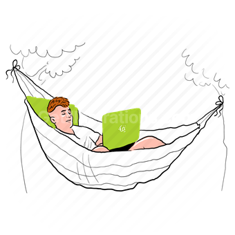 laptop, computer, hammock, relax, relaxation, chill, outdoors