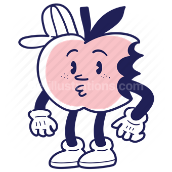 cartoon character, cute, expression, happy, smiling fruit, apple