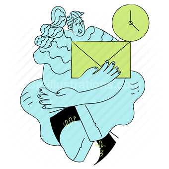 time, email, message, envelope, clock, deadline, timed, woman, people