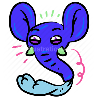 animal, face, smiley, sticker, elephant, watering, happy