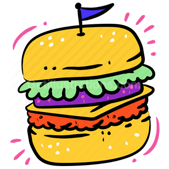sticker, burger, hamburger, cheeseburger, take out, meal, flag
