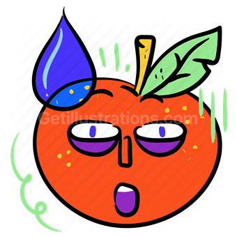 orange, fruit, nervous, emotion, emotional, face, smiley, sticker