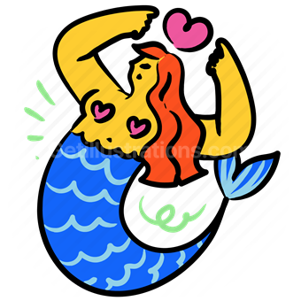 mermaid, romance, romantic, hearts, smiley, sticker