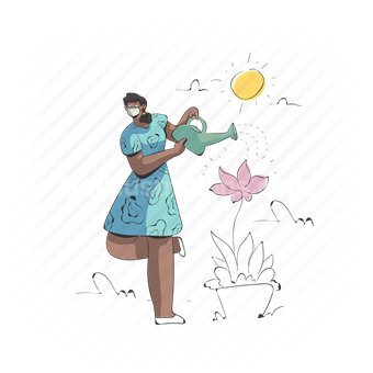 woman, gardening, watering, plant, ecology, environment