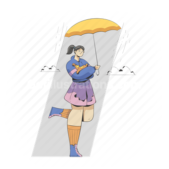woman, umbrella, rain, forecast, cloud