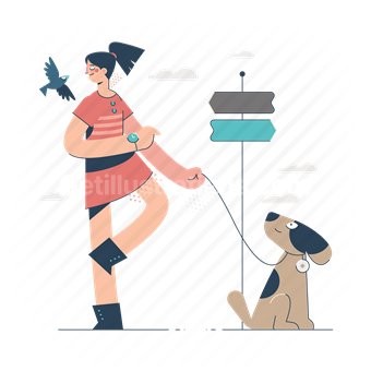 woman, dog, walk, direction, navigation