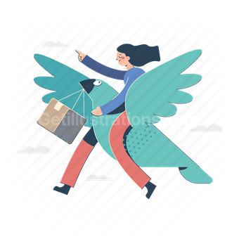 woman, shipping, bird, box, package
