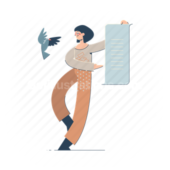 woman, list, document, paper