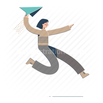 woman, message, memo, paper, airplane