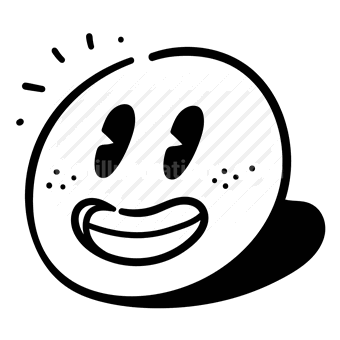 smiley face, happy expression, simple drawing, black and white