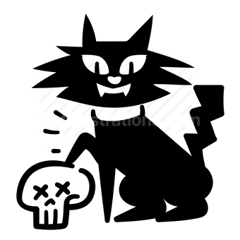 black cat, skull, poison, Halloween, Vector illustration