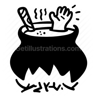 witch cauldron, magic potion, halloween, spooky, black and white