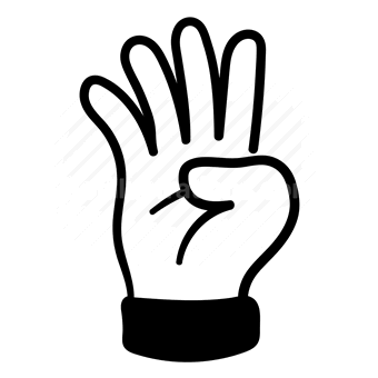 hand gesture, number four, fingers, black and white