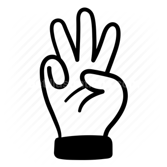 hand gesture, peace sign, three fingers, outline, black and white