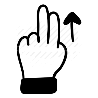 hand gesture, two fingers, swiping up, black icon, Vector illustration