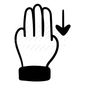 raised hand, arrow pointing down, pointing finger, Vector illustration
