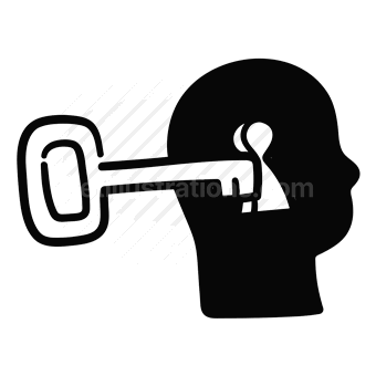 head profile, key, unlocking potential, human mind, Vector illustration