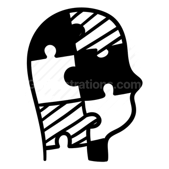 puzzle pieces, human head, profile, mind, Vector illustration