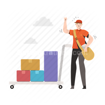 logistic, box, package, trolley, man, person, character, people