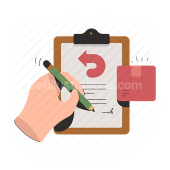 logistic, return, policy, sign, contract, document, clipboard, box, package