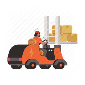 forklift, logistic, woman, person, people, box, package, warehouse, loading