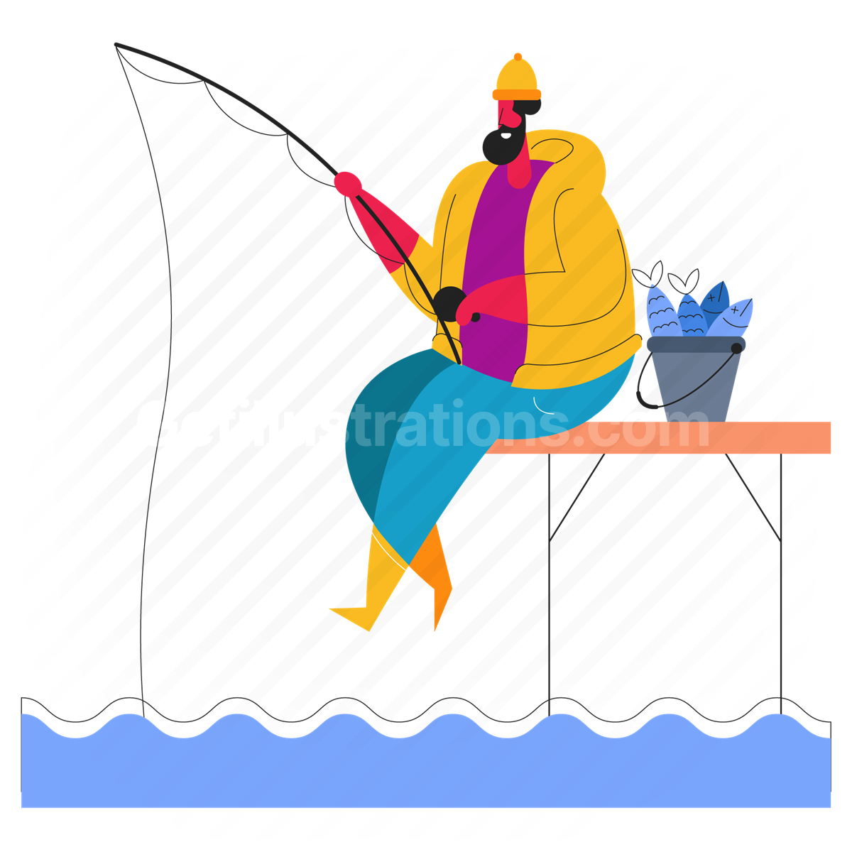 Premium Vector  A man and a child are fishing on a floating dock father's  day