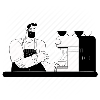 coffee, barista, bartender, cafe, drink, beverage, mug, machine, man, people