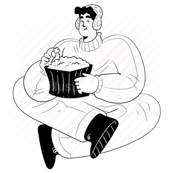 snack, popcorn, snacking, leisure, man, chill, sit, people