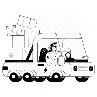 truck, van, vehicle, car, box, package, shipping, delivery