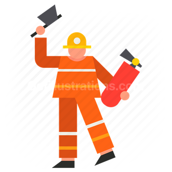 safety, protection, fire fighter, emergency, extinguisher, axe