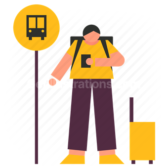 bus, stop, sign, luggage, baggage, bag, suitcase