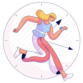 clock, time, date, deadline, run, hurry, express, late, woman, people