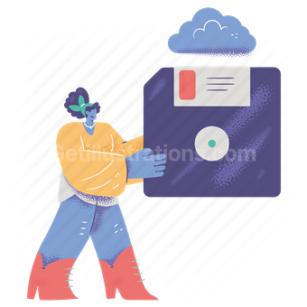 cloud, archive, data, database, save, floppydisk, woman, people
