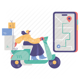 shipping, delivery, destination, location, application, app, scooter, deliver