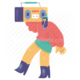 music, audio, sound, electronics, device, woman, people, speakers