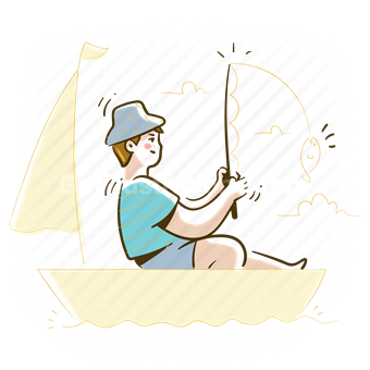 fishing, fish, boat, pole, man, male, activity