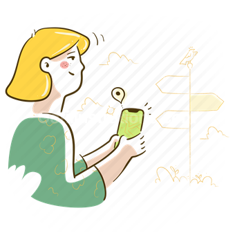 woman, direction, pointer, navigation, location, smartphone