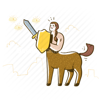 centaur, creature, mythical, shield, protection, safety