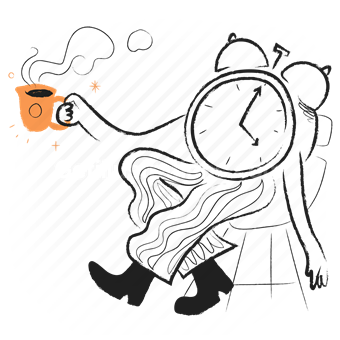 coffee, drink, beverage, clock, time, alarm, deadline, break