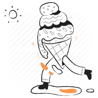 ice cream, melt, hot, summer, sunny, sun, melting, snack, dessert