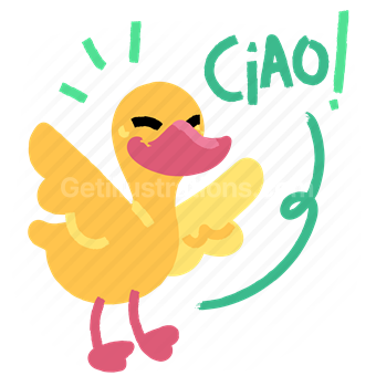 duck, ducky, duckling, sticker, character, hello, greeting, ciao