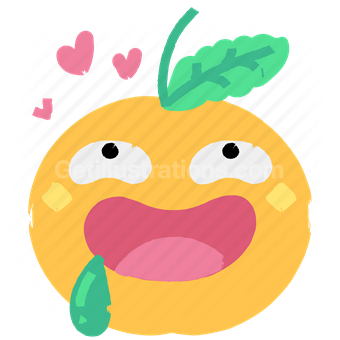 happy, love, in love, drool, orange, fruit, sticker, character