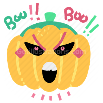 pumpkin, scary, halloween, boo, spooky, sticker, character