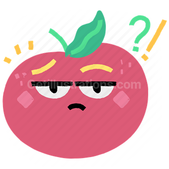 tomato, fruit, organic, question, sticker, character, curious