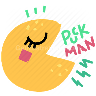 puck man, gaming, video game, sticker, character