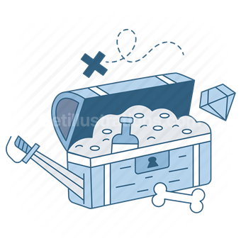 Treasure chest, Hidden gems, Game elements, Vector illustration