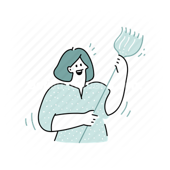 woman, sweep, clean, cleaning, broom, housekeeping