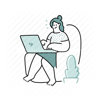 woman, work, laptop, computer, armchair, home