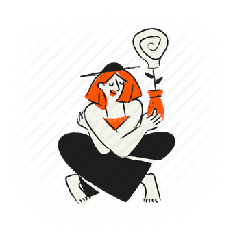 woman, sitting, thinking, problem-solving, idea