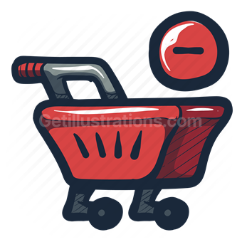 shopping, cart, purchase, shop, store, minus, remove, product, item